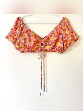 wild fable Pink Floral Tie-Front Crop Top